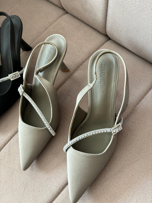 Women Pearls Decor Slid On High Heels